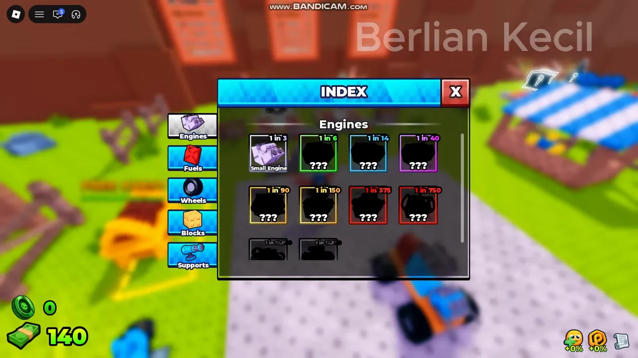 In-game Index panel with the engine roll odds ladder
