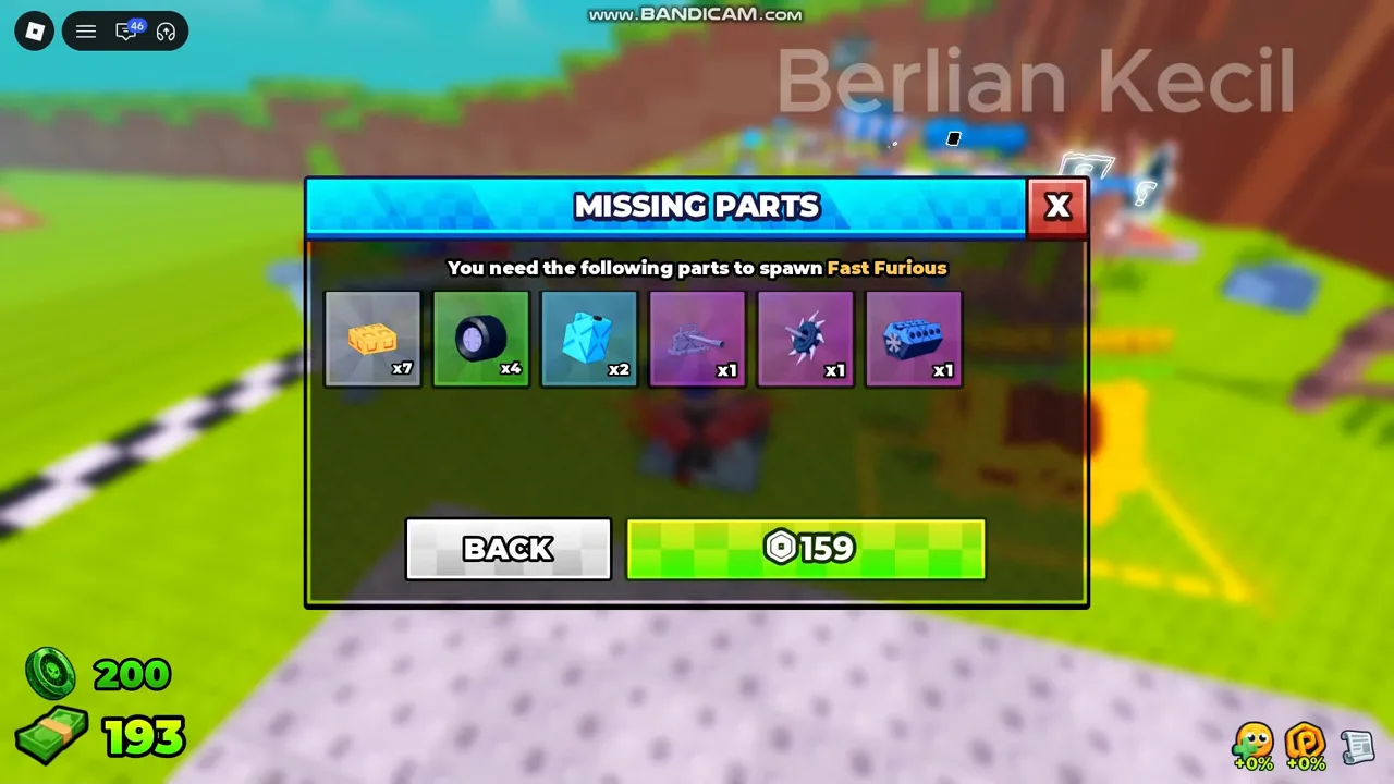In-game Missing Parts panel listing the parts needed for a blueprint