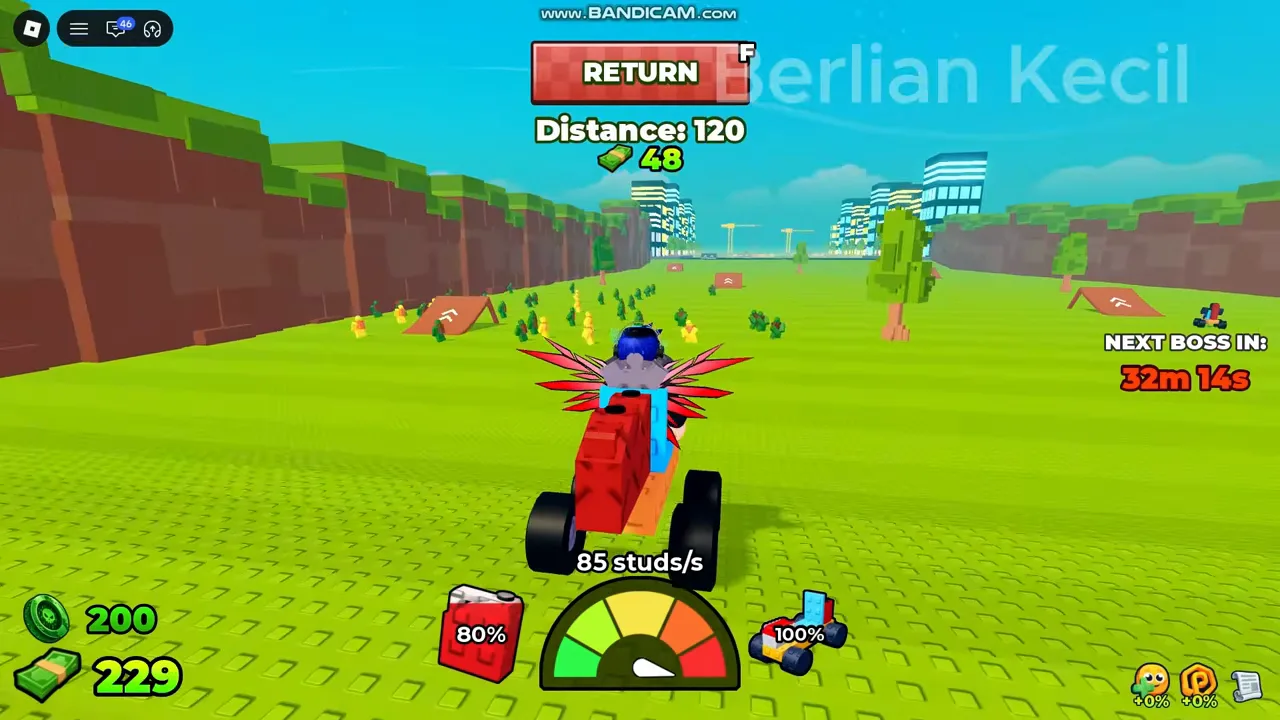 A car build during a run with the distance counter visible