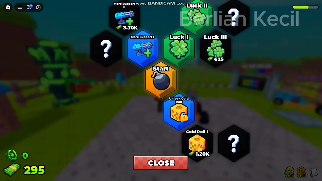 In-game skill tree node web with Luck, Support and Gold Roll branches